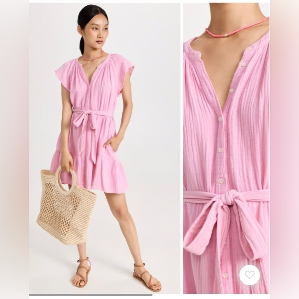 Xirena Jude gauze dress pink with pockets and waist tie XS EUC